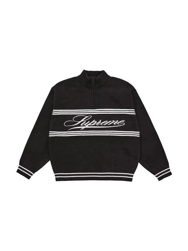 SUPREME SCRIPT STRIPE HALF ZIP BLACK & WHITE SUPREME The Hype Company