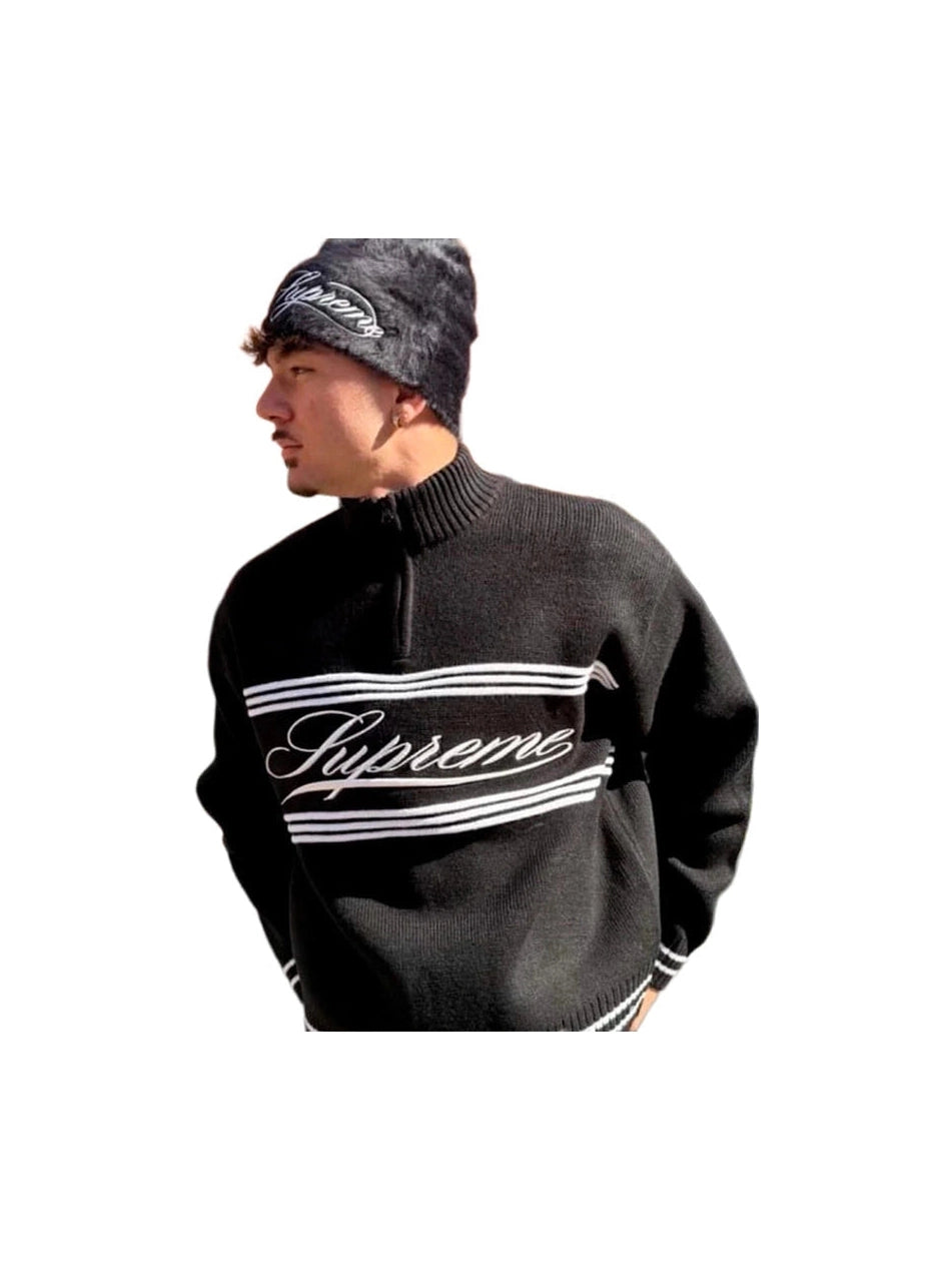 SUPREME SCRIPT STRIPE HALF ZIP BLACK & WHITE SUPREME The Hype Company