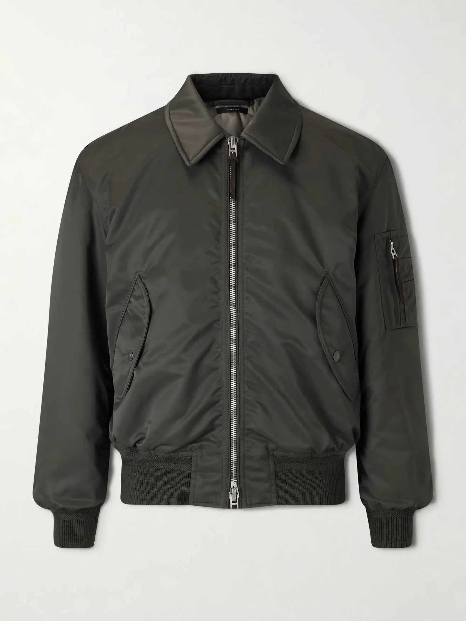 TOM FORD PADDED SATIN B0OMBER JACKET DARK GREEN