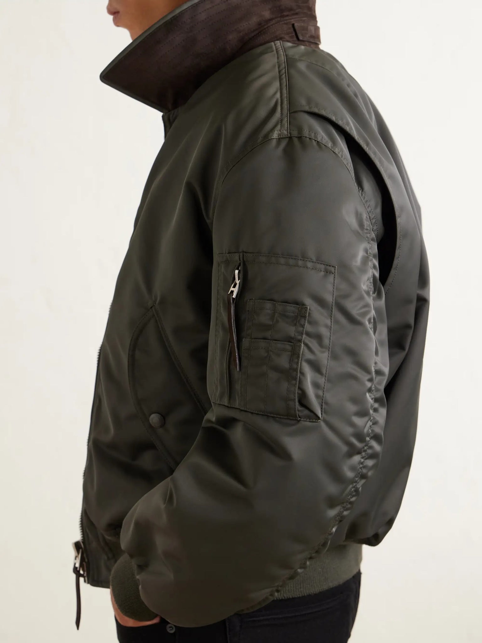 TOM FORD PADDED SATIN B0OMBER JACKET DARK GREEN