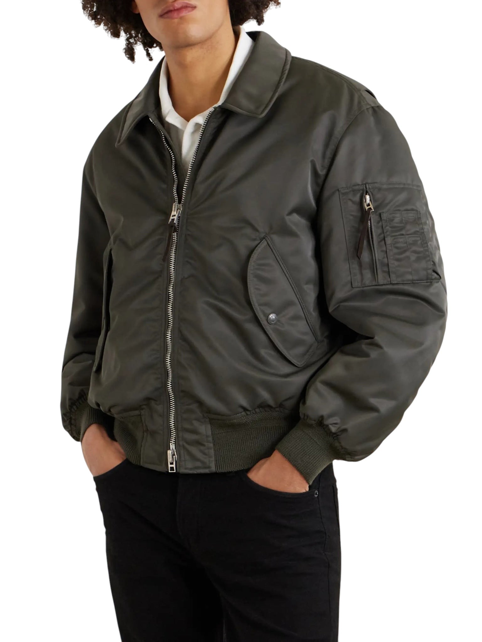 TOM FORD PADDED SATIN B0OMBER JACKET DARK GREEN