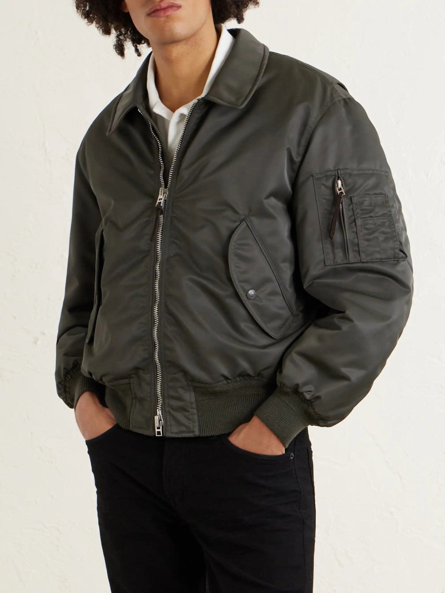TOM FORD PADDED SATIN B0OMBER JACKET DARK GREEN