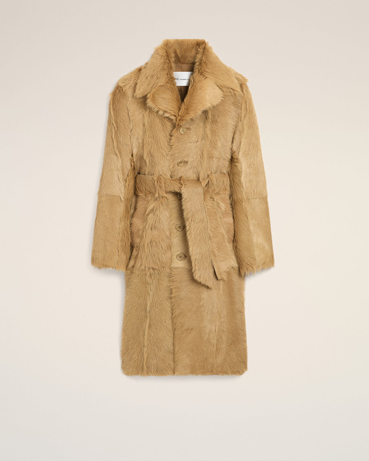 AMI PARIS LONG BEIGE GOAT LEATHER BELTED COAT — vista 7