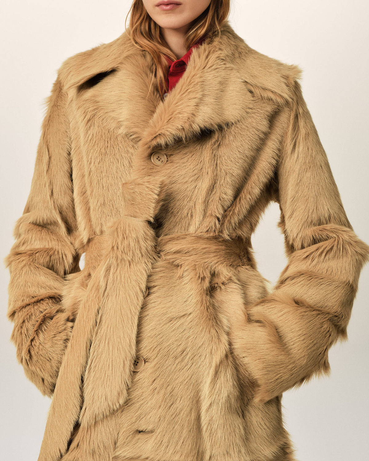 AMI PARIS LONG BEIGE GOAT LEATHER BELTED COAT — vista 10