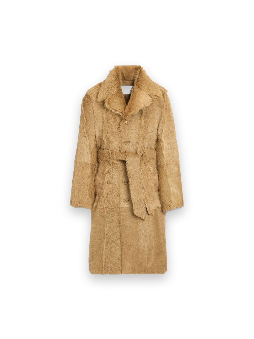 AMI PARIS LONG BEIGE GOAT LEATHER BELTED COAT