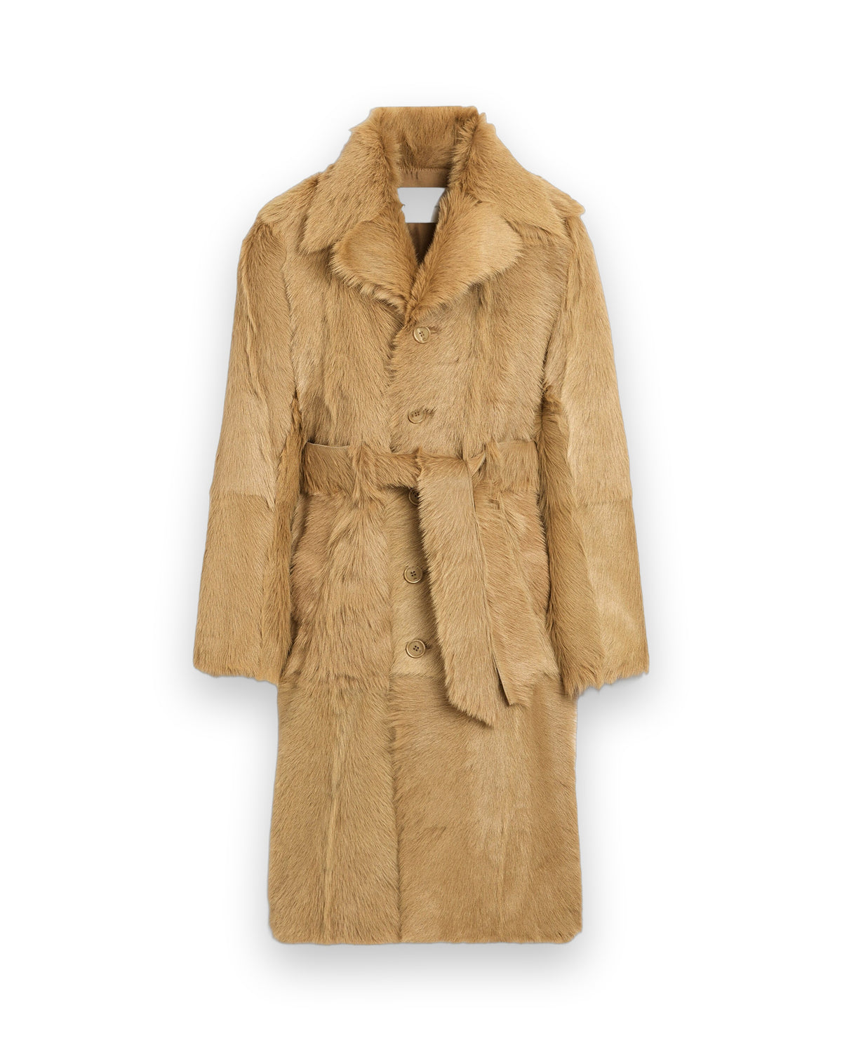 AMI PARIS LONG BEIGE GOAT LEATHER BELTED COAT