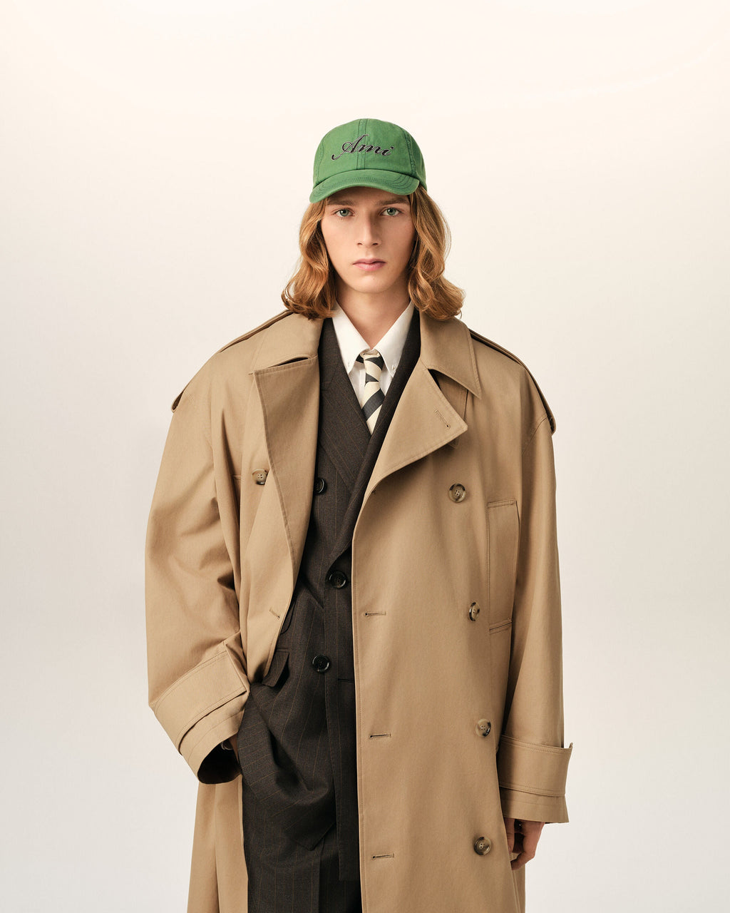 AMI PARIS BEIGE COTTON TRENCH COAT — vista 3