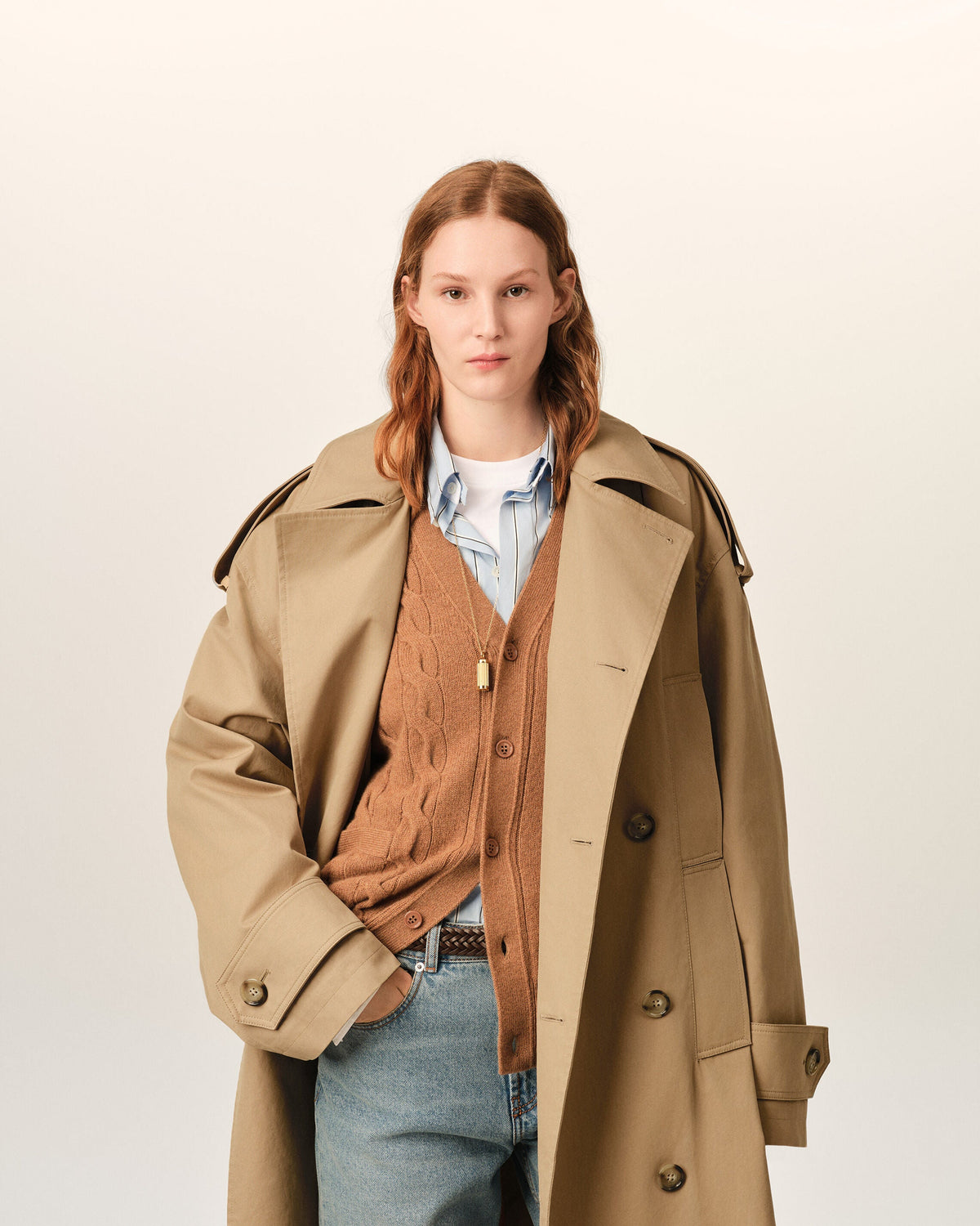 AMI PARIS BEIGE COTTON TRENCH COAT — vista 10