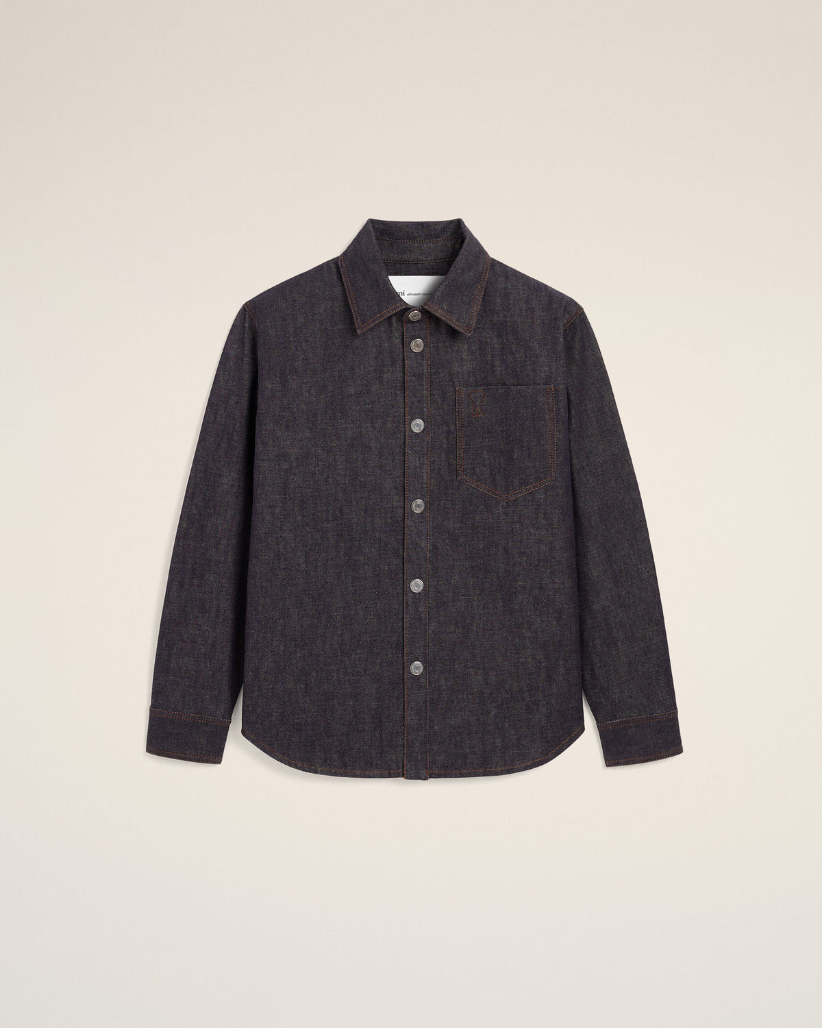 AMI PARIS BLUE COTTON OVERSHIRT WITH AMI DE COEUR — vista 7