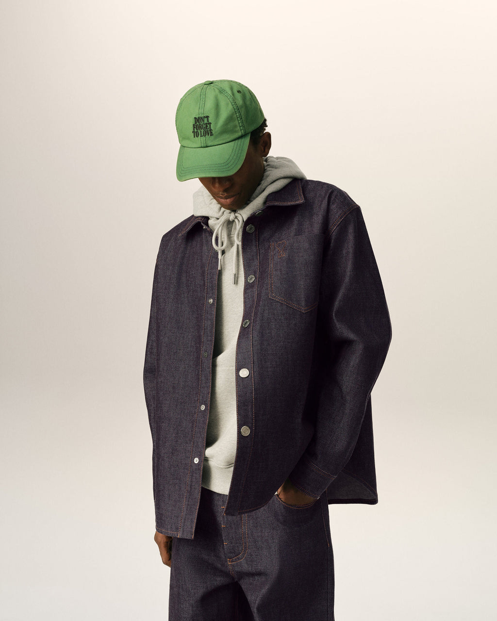 AMI PARIS BLUE COTTON OVERSHIRT WITH AMI DE COEUR — vista 3