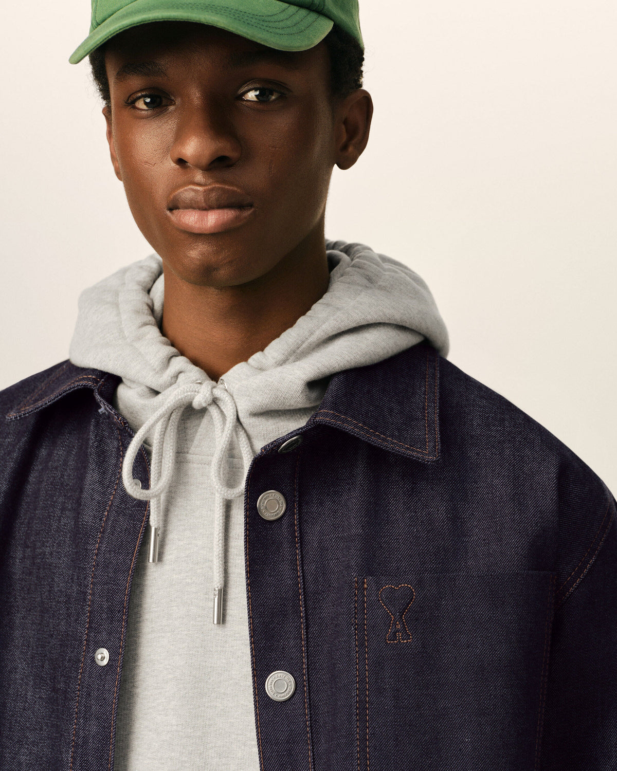 AMI PARIS BLUE COTTON OVERSHIRT WITH AMI DE COEUR — vista 4