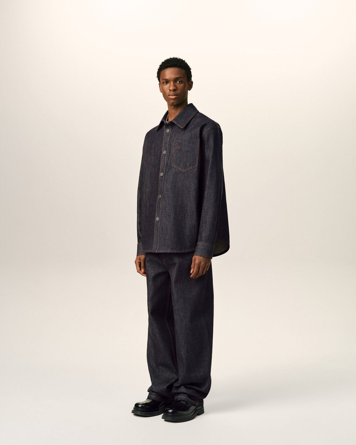 AMI PARIS BLUE COTTON OVERSHIRT WITH AMI DE COEUR — vista 6