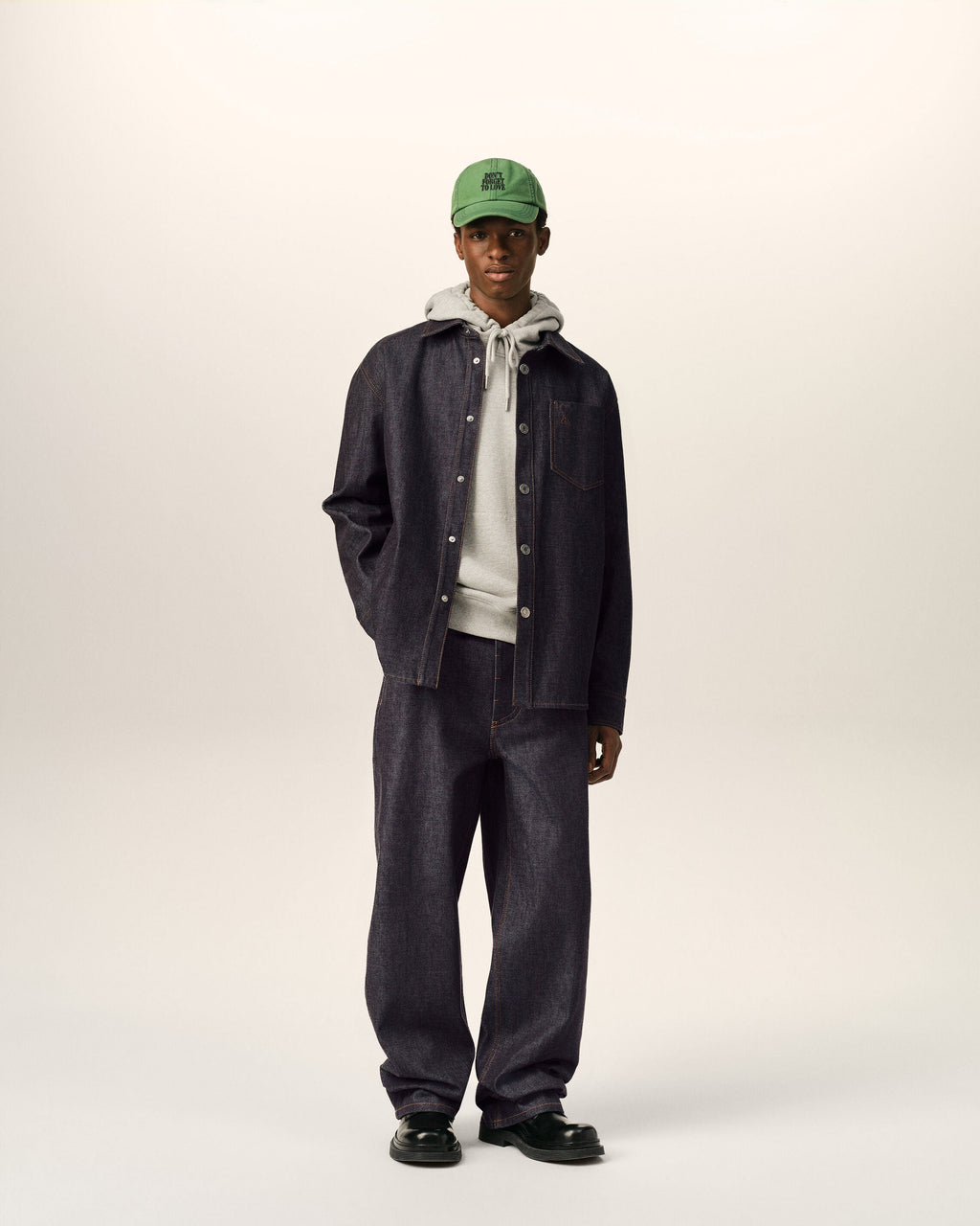 AMI PARIS BLUE COTTON OVERSHIRT WITH AMI DE COEUR — vista 2
