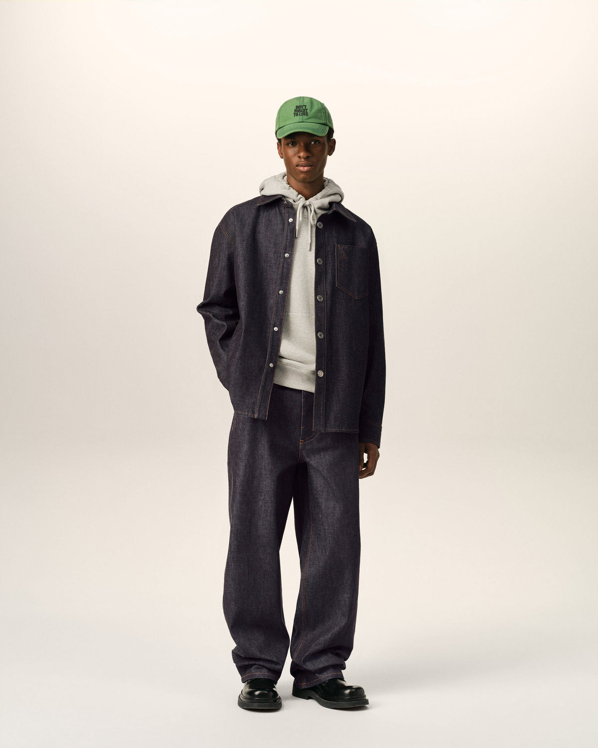 AMI PARIS BLUE COTTON OVERSHIRT WITH AMI DE COEUR — vista 2