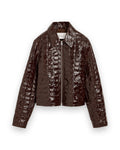 AMI PARIS BURGUNDY CROCODILE EMBOSSED COWHIDE LEATHER ZIPPED JACKET