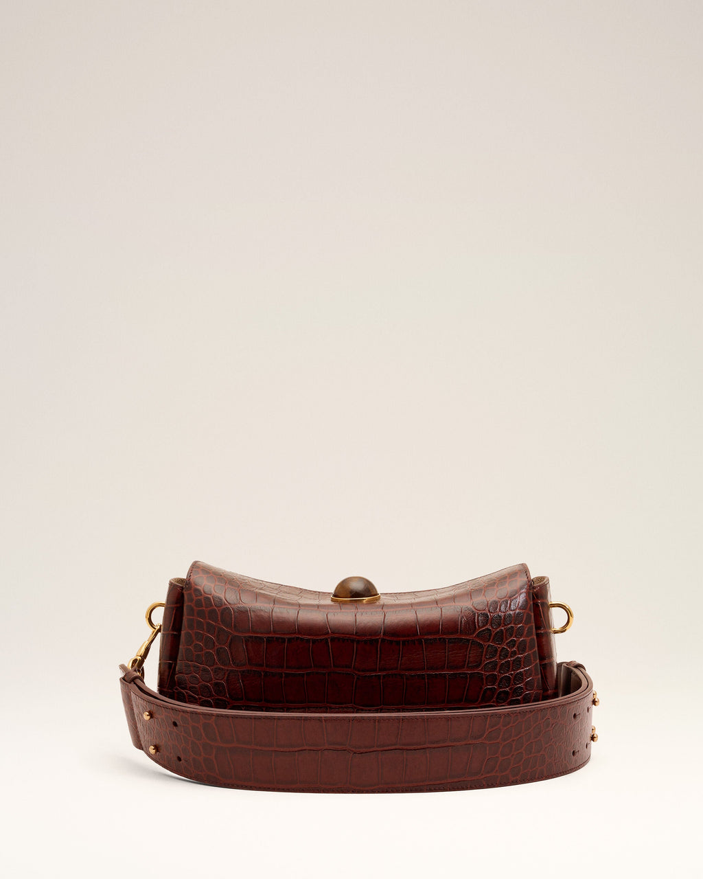 AMI PARIS BROWN CROCODILE EMBOSSED COW LEATHER CARROUSEL BAG — vista 5