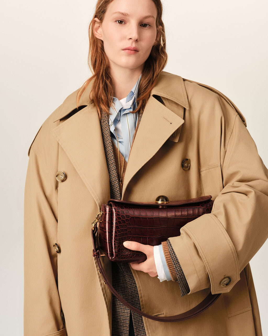 AMI PARIS BROWN CROCODILE EMBOSSED COW LEATHER CARROUSEL BAG — vista 9
