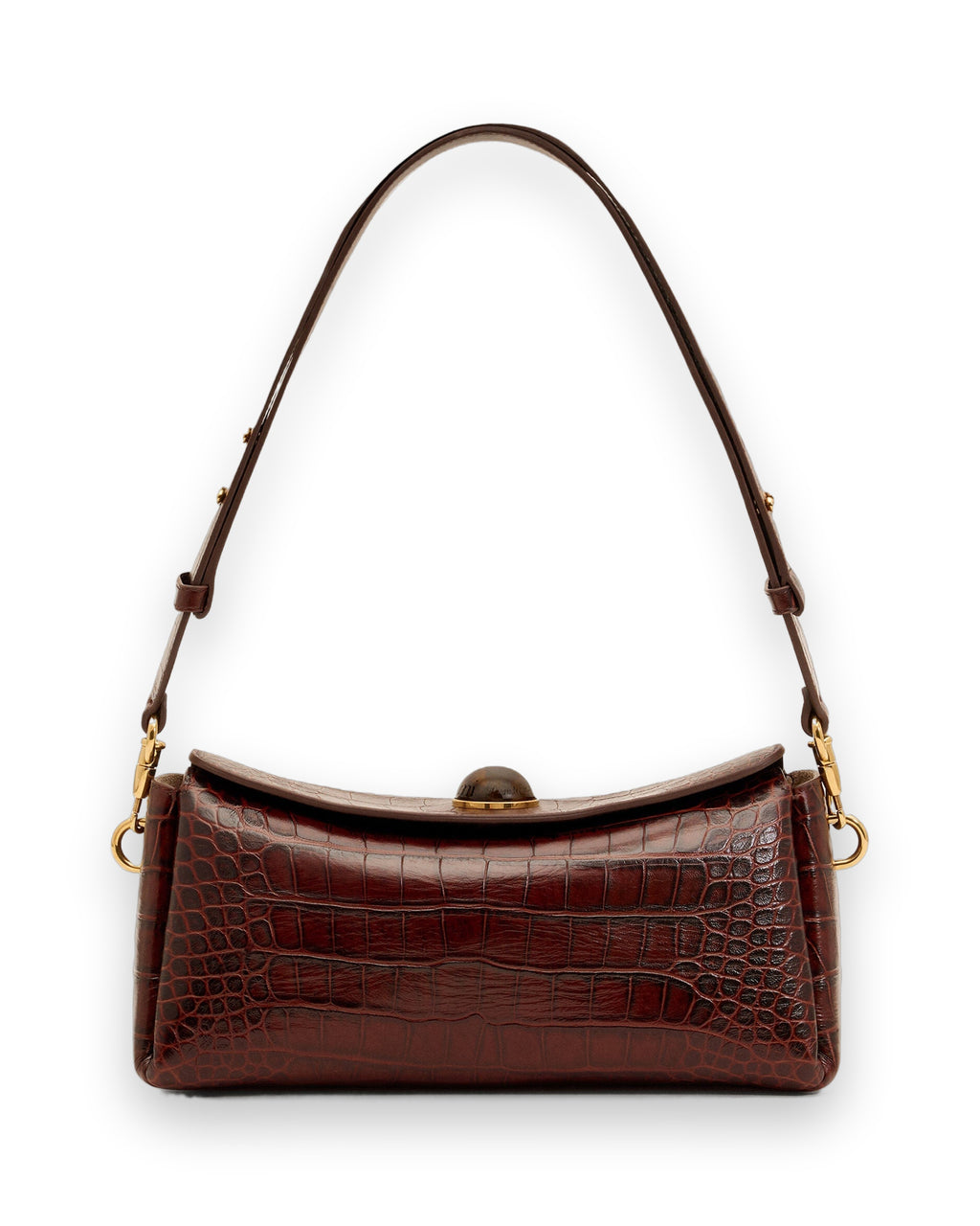 AMI PARIS BROWN CROCODILE EMBOSSED COW LEATHER CARROUSEL BAG