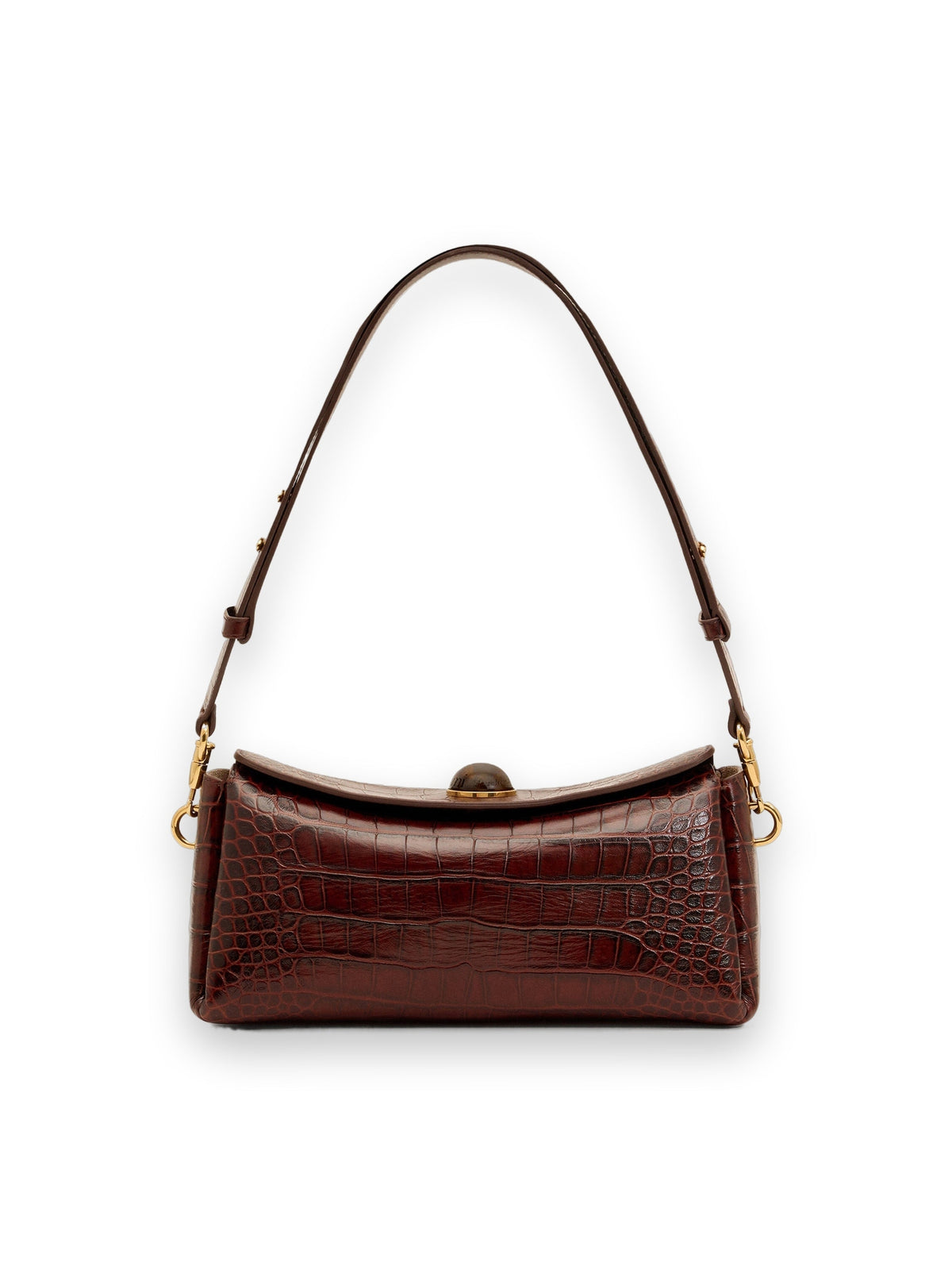 AMI PARIS BROWN CROCODILE EMBOSSED COW LEATHER CARROUSEL BAG