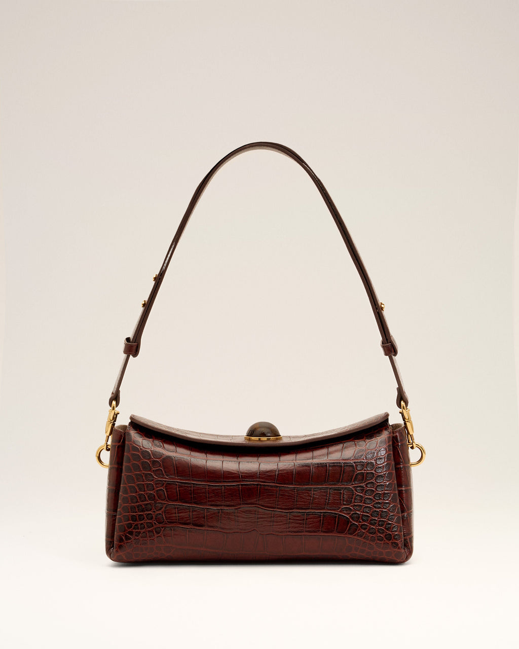AMI PARIS BROWN CROCODILE EMBOSSED COW LEATHER CARROUSEL BAG — vista 8