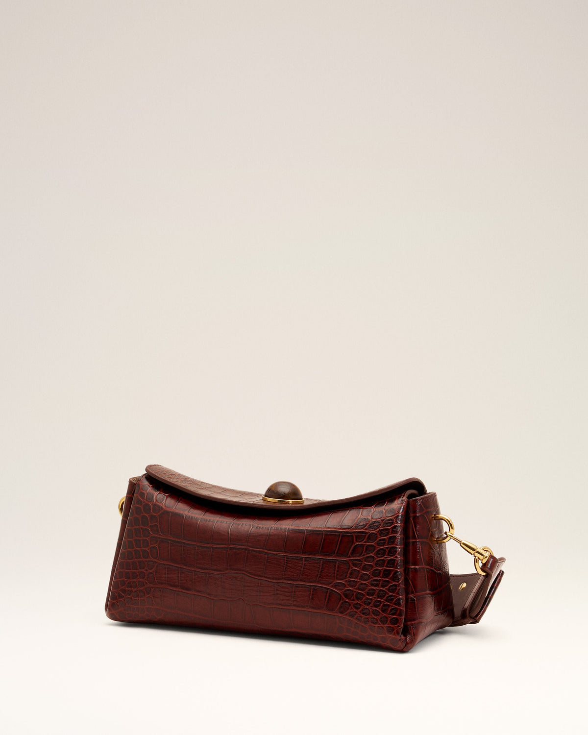 AMI PARIS BROWN CROCODILE EMBOSSED COW LEATHER CARROUSEL BAG — vista 4