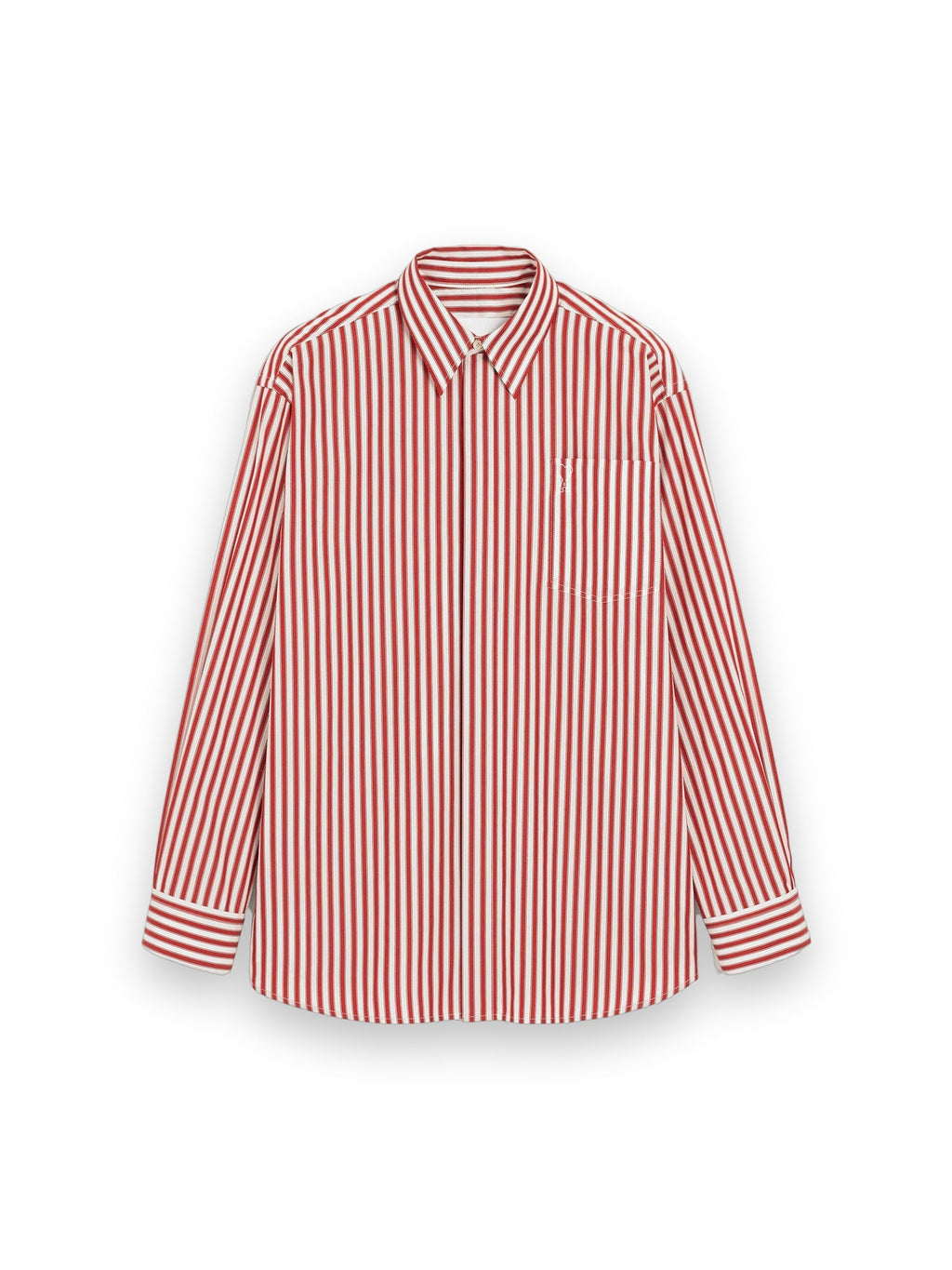 AMI PARIS RED LARGE STRIPED SHIRT WITH EMBOSSED AMI DE COEUR