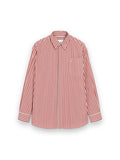AMI PARIS RED LARGE STRIPED SHIRT WITH EMBOSSED AMI DE COEUR