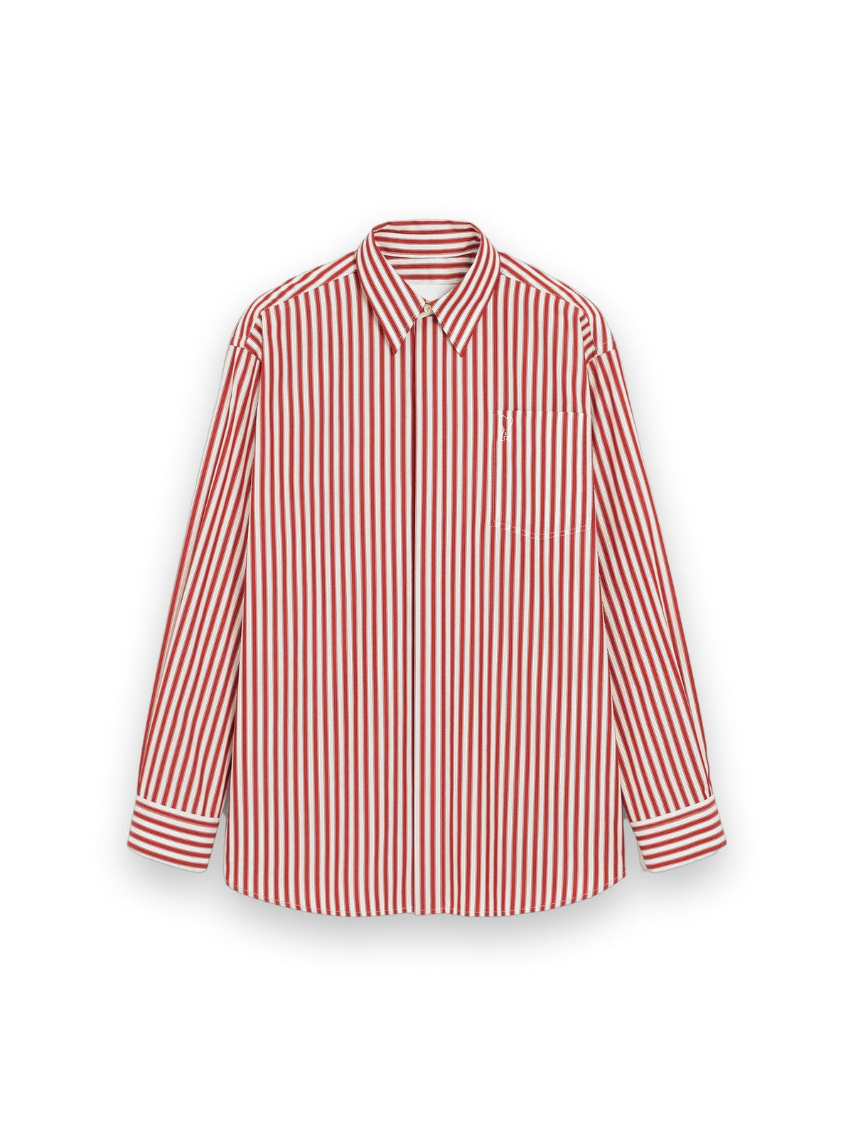 AMI PARIS RED LARGE STRIPED SHIRT WITH EMBOSSED AMI DE COEUR