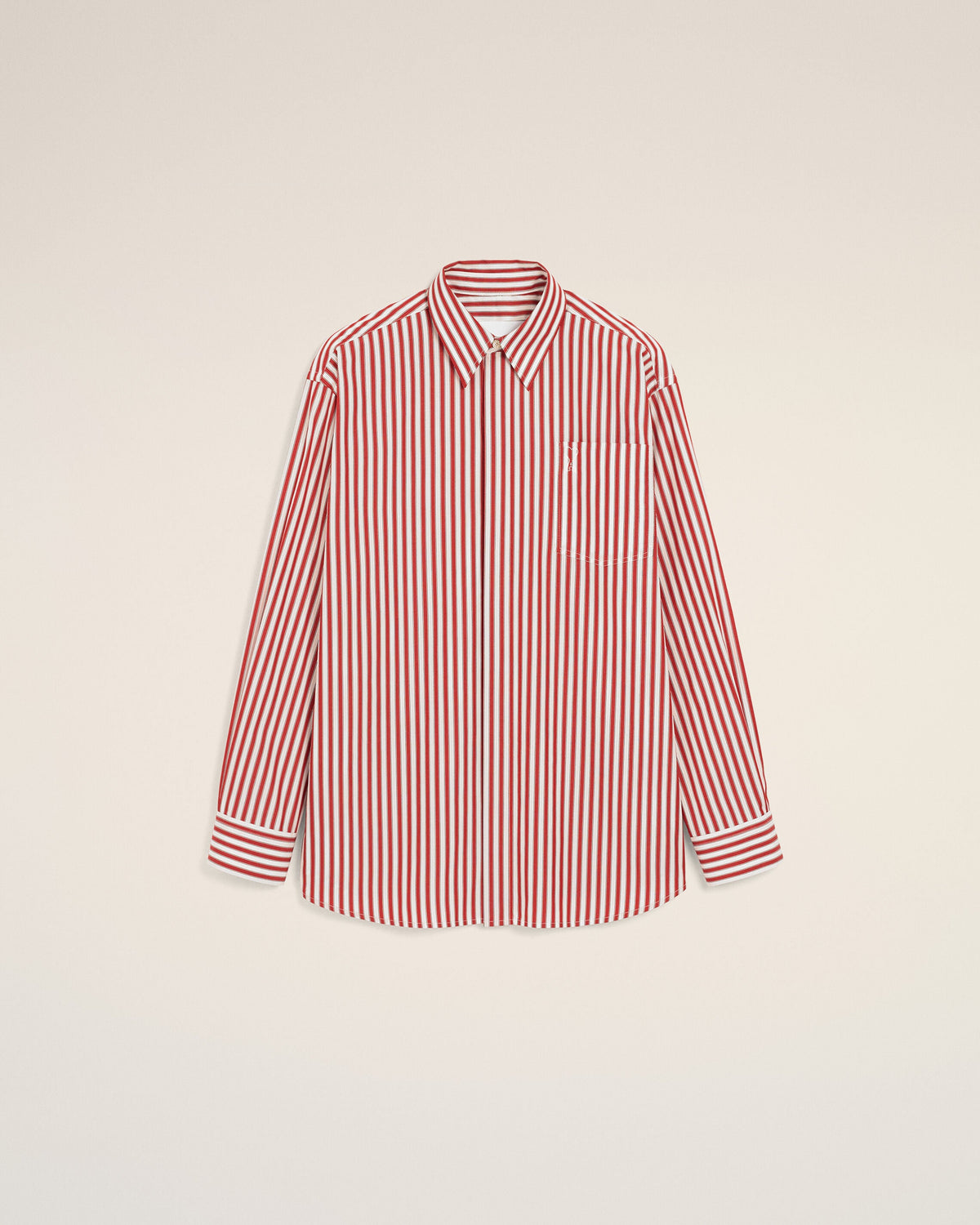 AMI PARIS RED LARGE STRIPED SHIRT WITH EMBOSSED AMI DE COEUR — vista 8