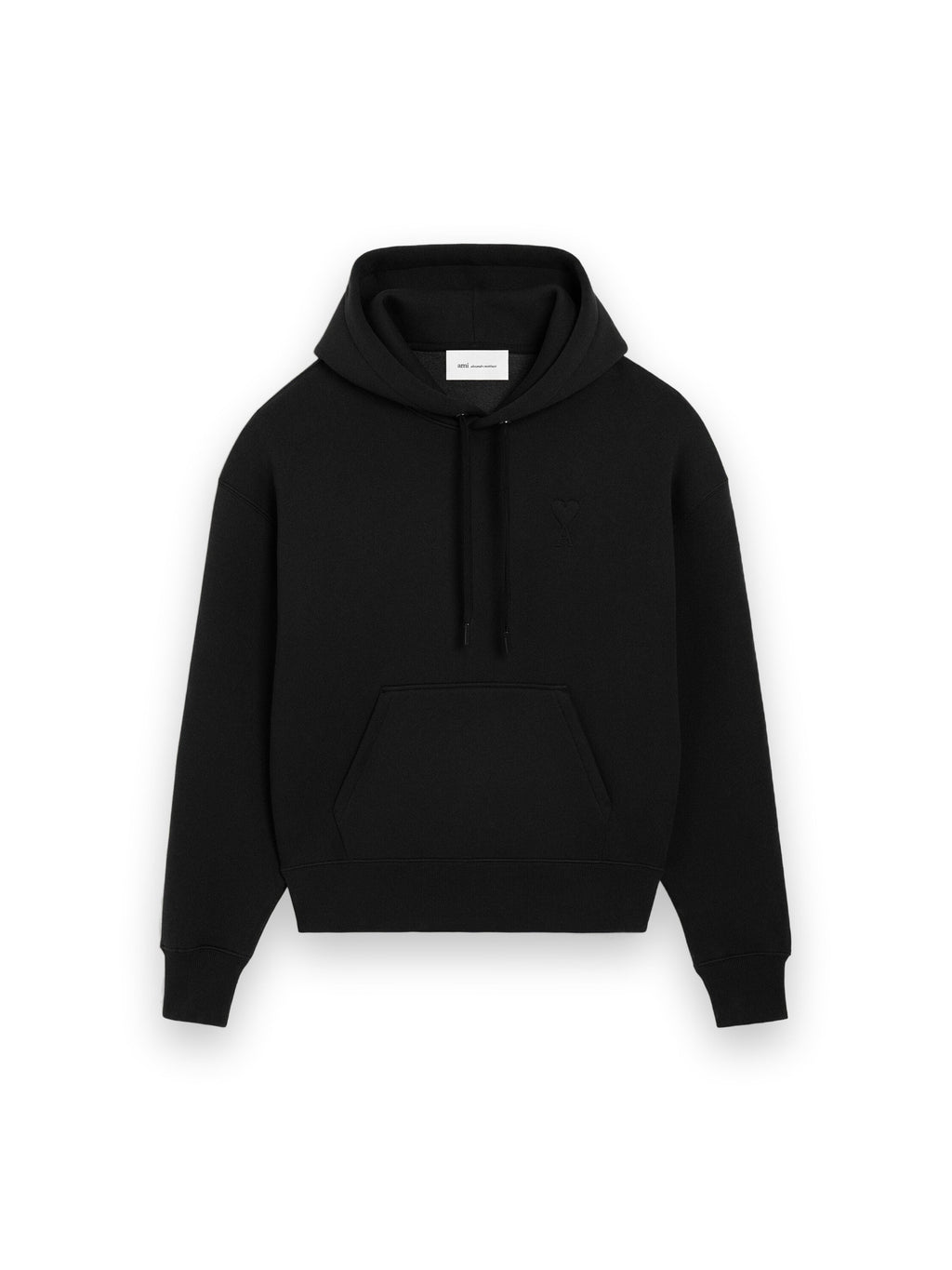AMI PARIS BLACK COTTON HOODIE WITH EMBOSSED AMI DE COEUR