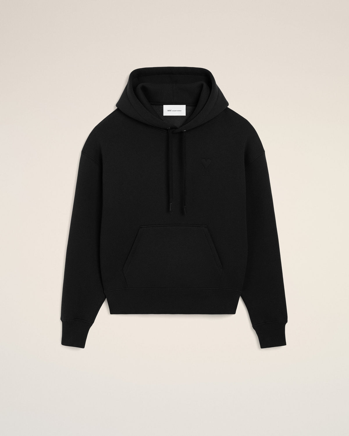AMI PARIS BLACK COTTON HOODIE WITH EMBOSSED AMI DE COEUR — vista 7