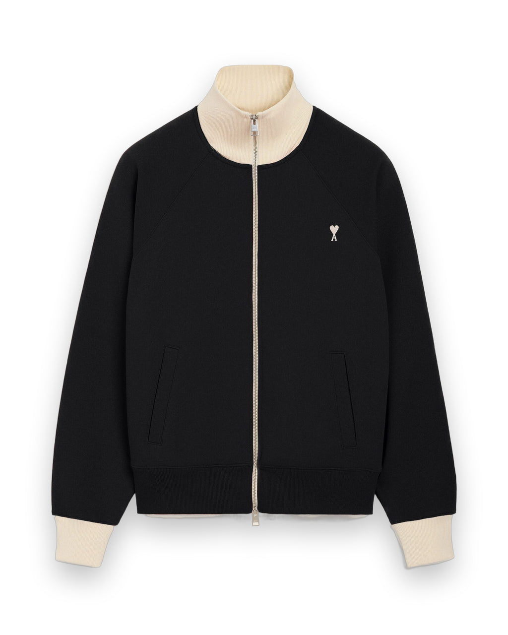 AMI PARIS BLACK ZIPPED COTTON SWEATSHIRT WITH AMI DE COEUR