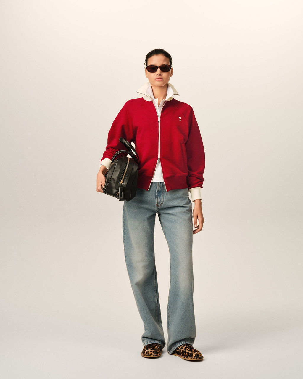 AMI PARIS RED ZIPPED COTTON SWEATSHIRT WITH AMI DE COEUR — vista 10