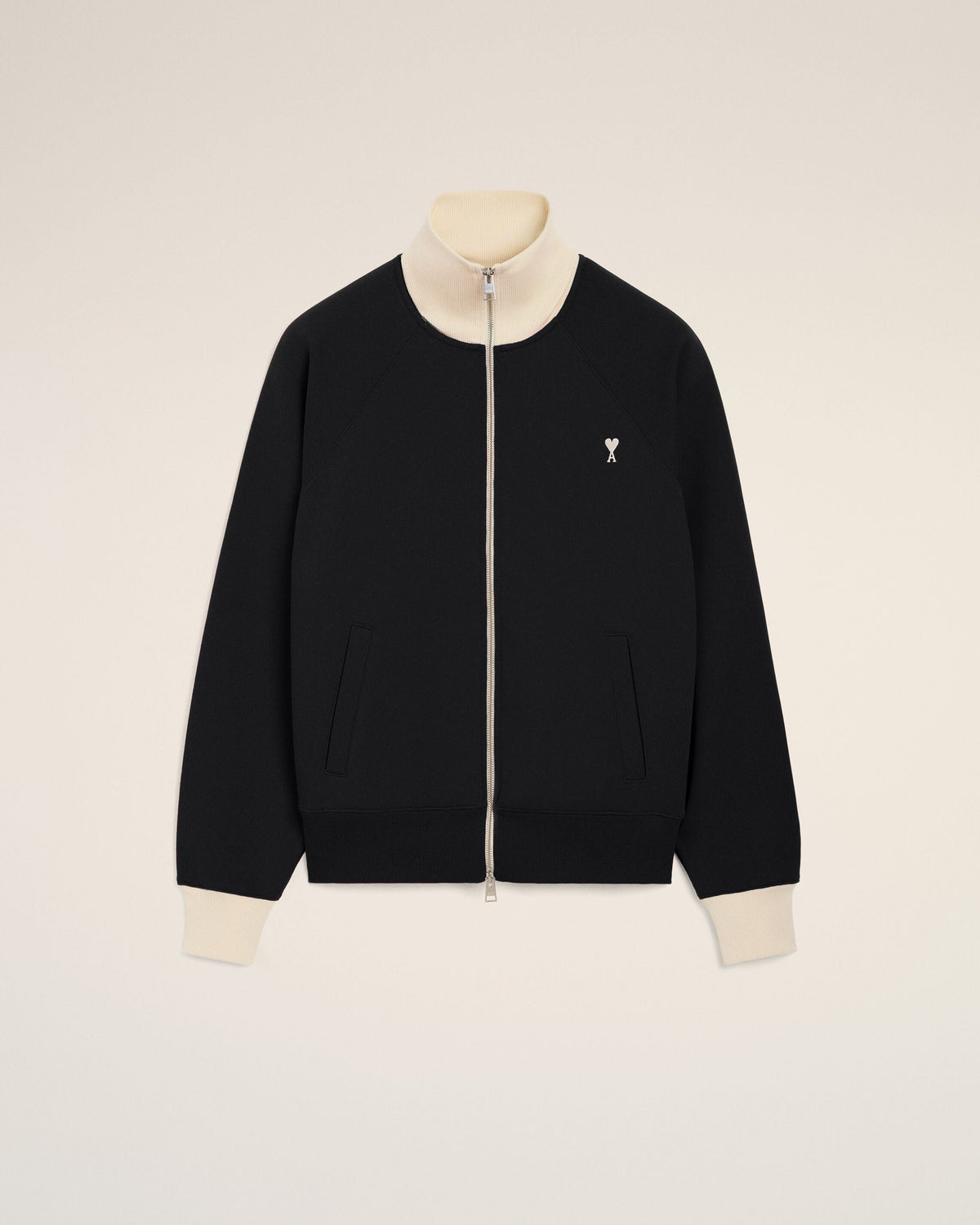 AMI PARIS BLACK ZIPPED COTTON SWEATSHIRT WITH AMI DE COEUR — vista 7