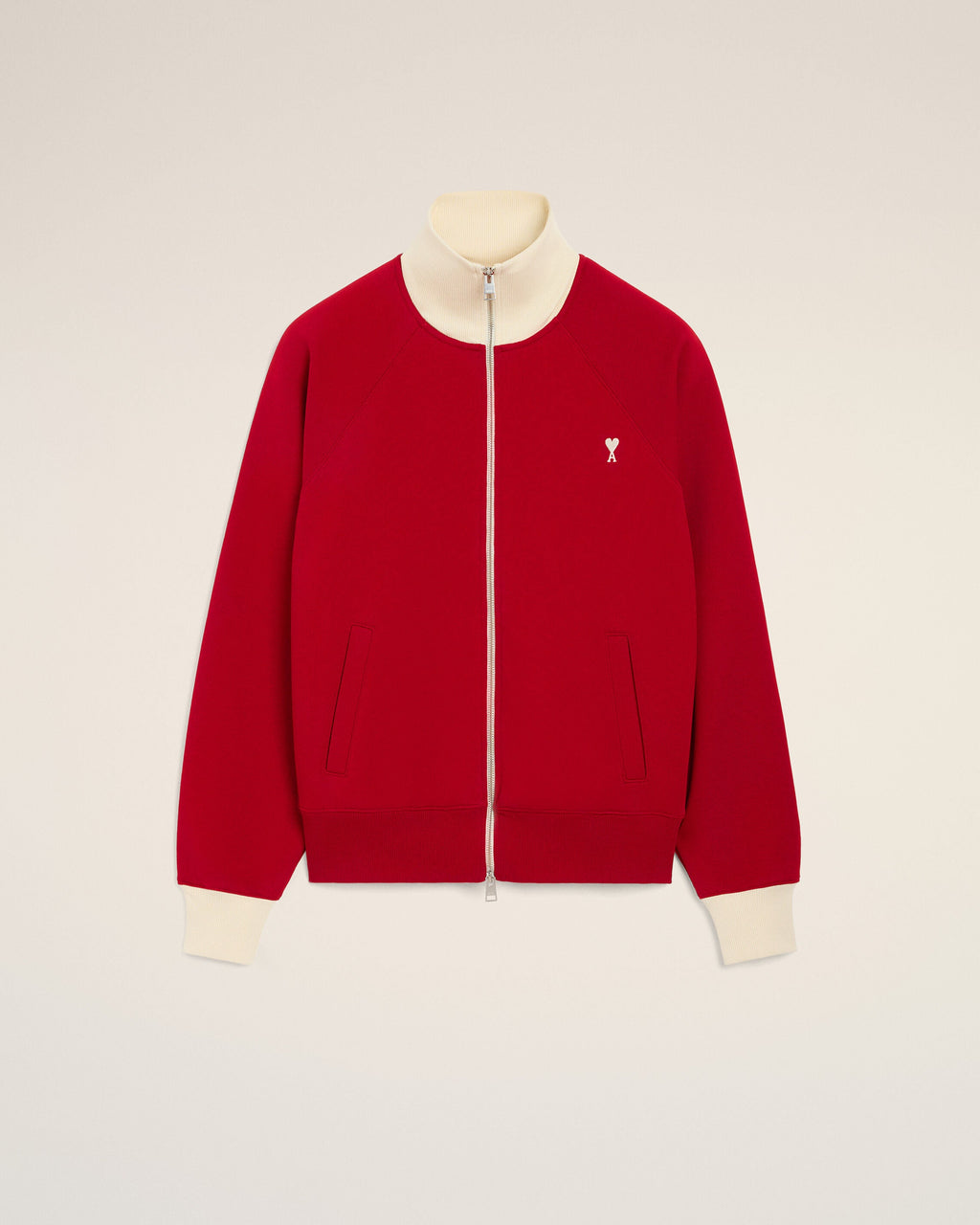 AMI PARIS RED ZIPPED COTTON SWEATSHIRT WITH AMI DE COEUR — vista 8