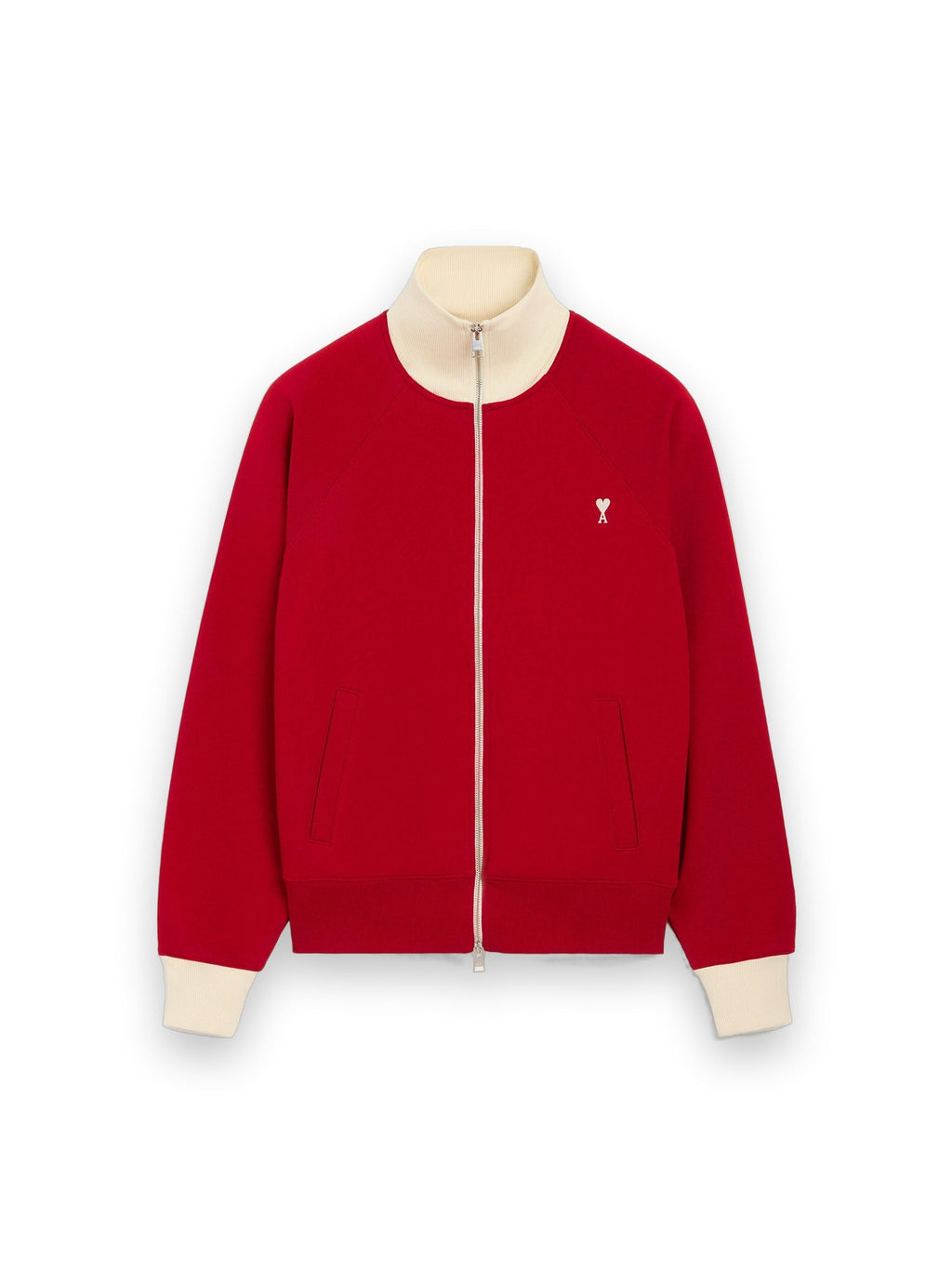 AMI PARIS RED ZIPPED COTTON SWEATSHIRT WITH AMI DE COEUR