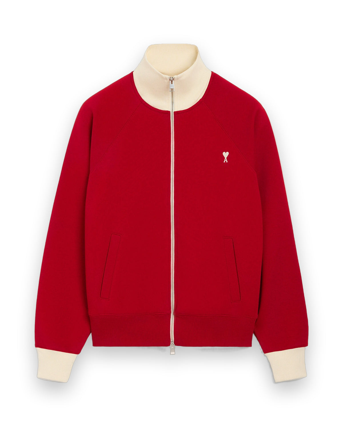 AMI PARIS RED ZIPPED COTTON SWEATSHIRT WITH AMI DE COEUR