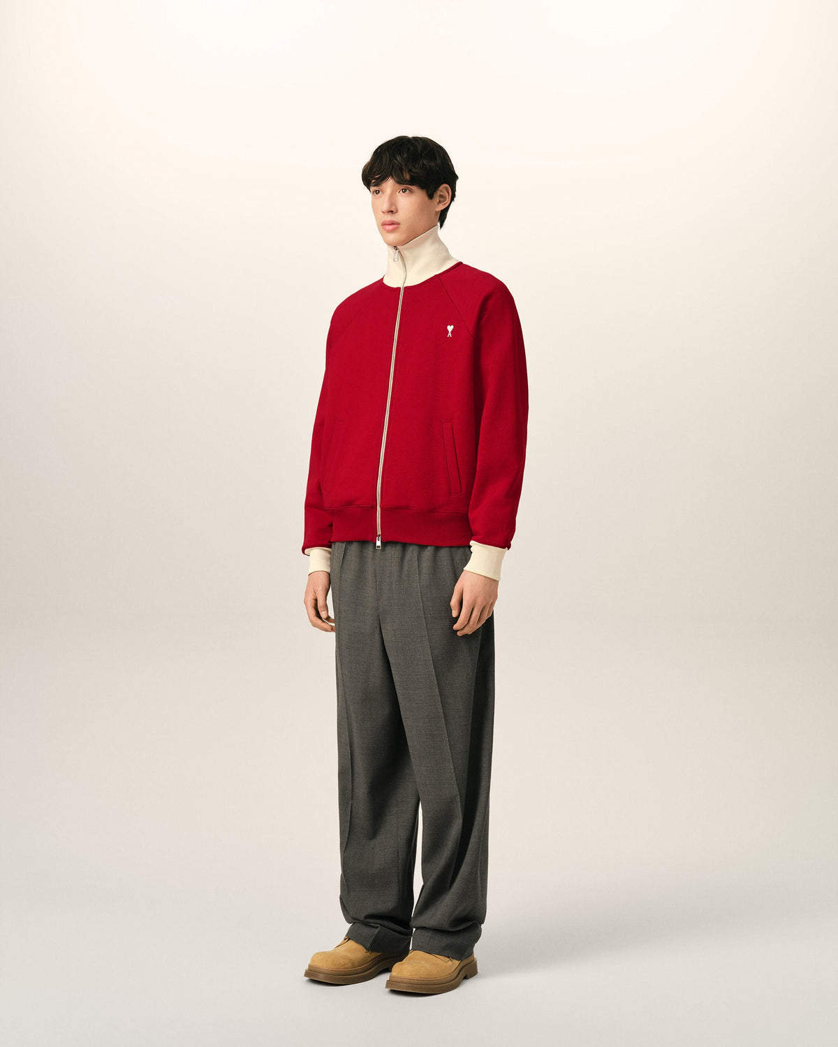 AMI PARIS RED ZIPPED COTTON SWEATSHIRT WITH AMI DE COEUR — vista 6