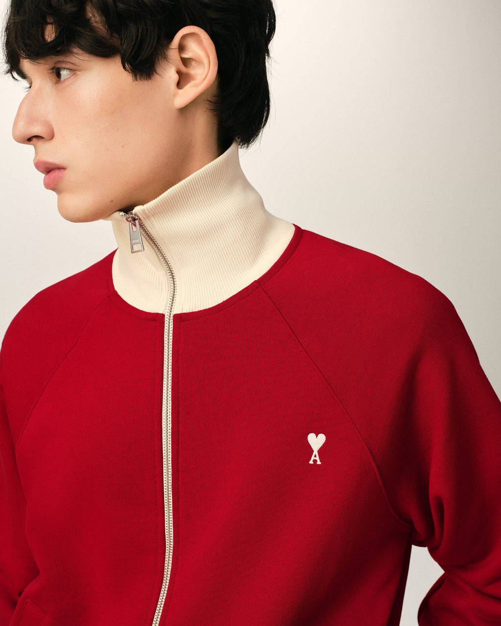 AMI PARIS RED ZIPPED COTTON SWEATSHIRT WITH AMI DE COEUR — vista 4
