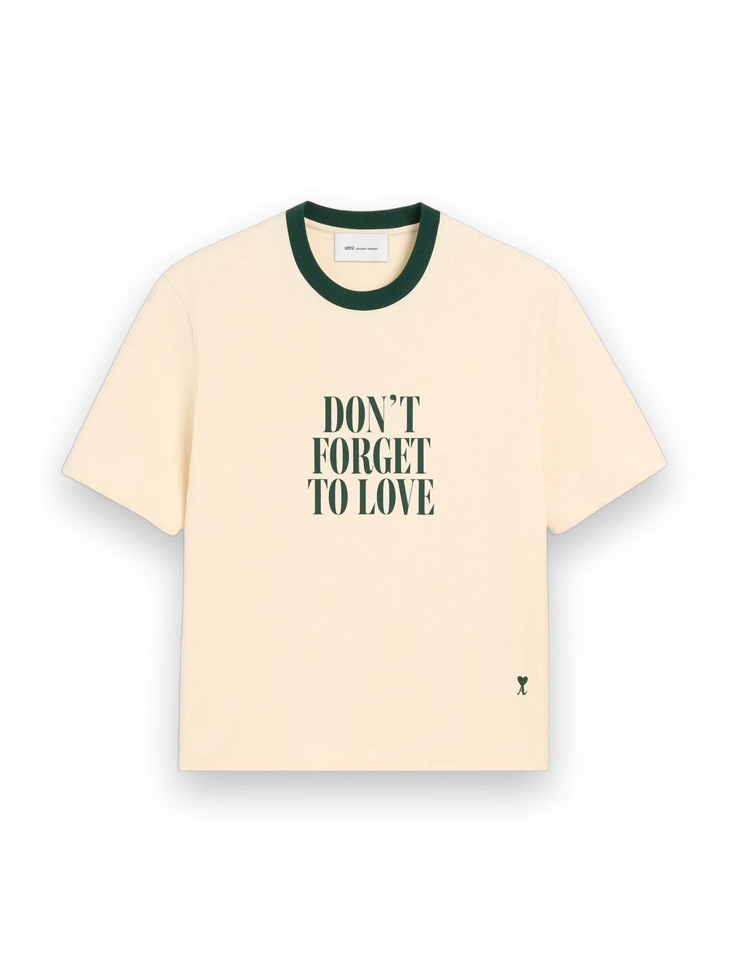 AMI PARIS ECRU PRINTED COTTON "DON'T FORGET TO LOVE" T-SHIRT