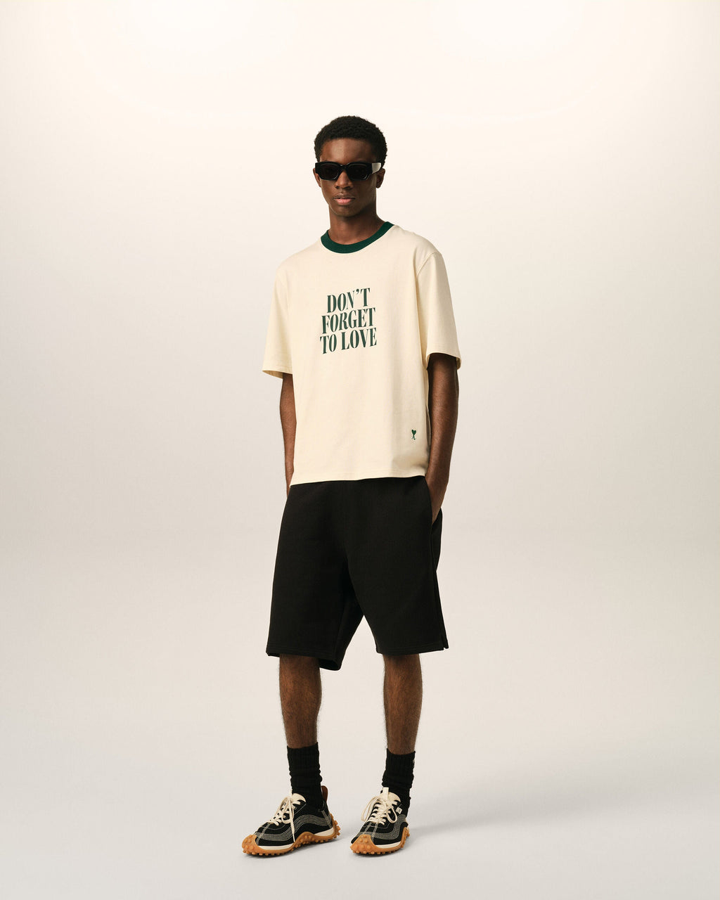 AMI PARIS ECRU PRINTED COTTON "DON'T FORGET TO LOVE" T-SHIRT — vista 3