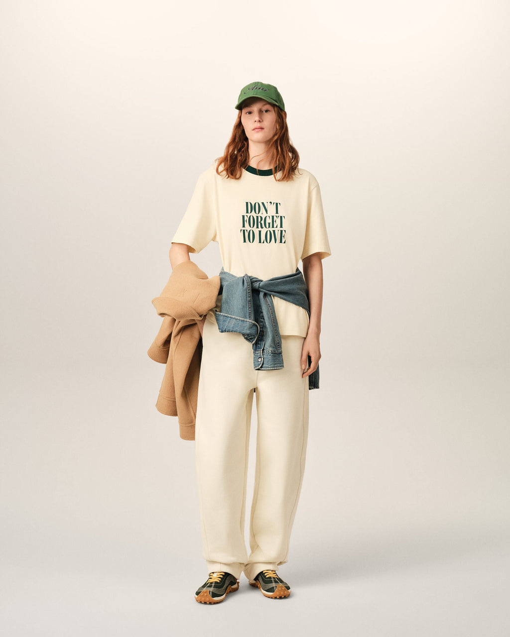 AMI PARIS ECRU PRINTED COTTON "DON'T FORGET TO LOVE" T-SHIRT — vista 10