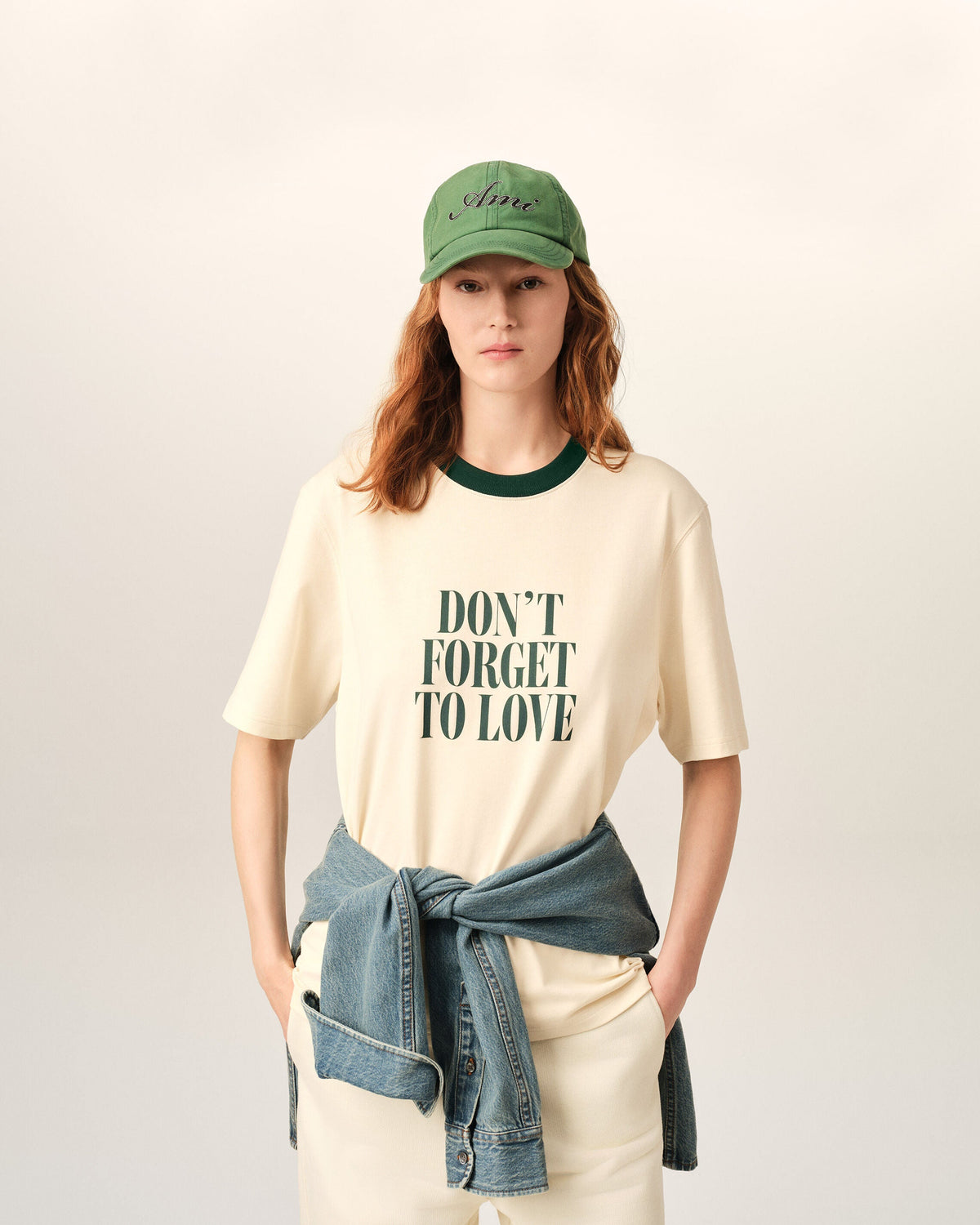 AMI PARIS ECRU PRINTED COTTON "DON'T FORGET TO LOVE" T-SHIRT — vista 9