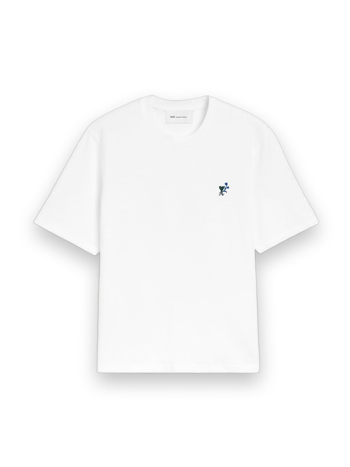 AMI PARIS WHITE COTTON T-SHIRT WITH AMI DE COEUR TULIP