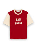 AMI PARIS RED COTTON T-SHIRT WITH AMI PARIS EMBROIDERY