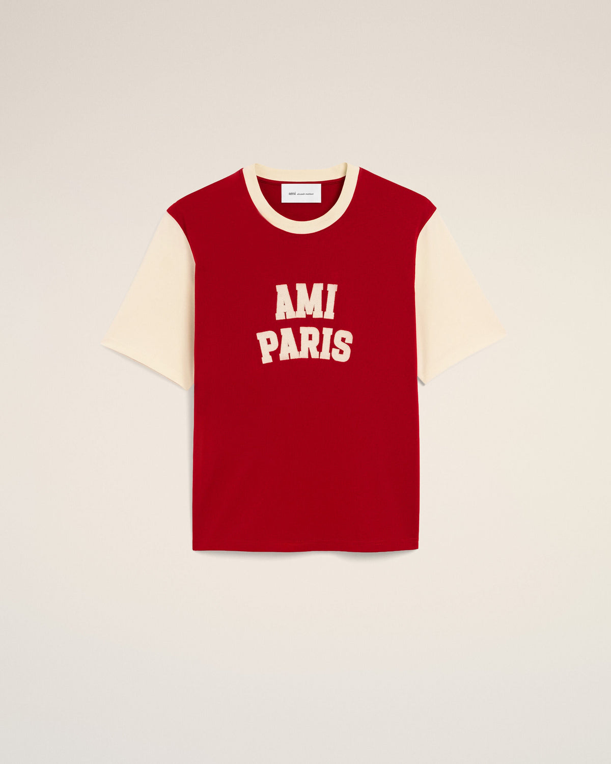 AMI PARIS RED COTTON T-SHIRT WITH AMI PARIS EMBROIDERY — vista 8