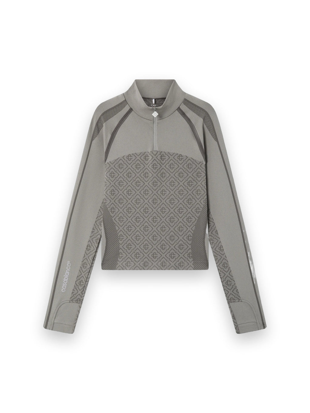 CASABLANCA LIGHT GREY SEAMLESS MONOGRAM LONG SLEEVE TOP