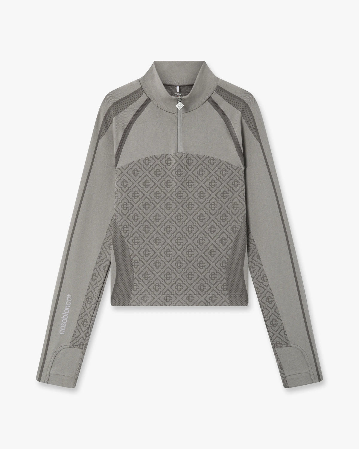CASABLANCA LIGHT GREY SEAMLESS MONOGRAM LONG SLEEVE TOP