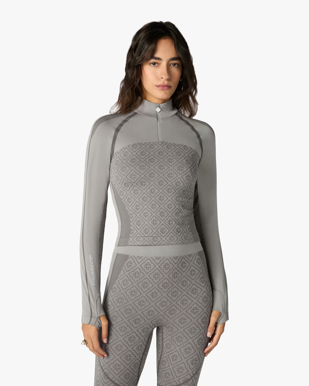 CASABLANCA LIGHT GREY SEAMLESS MONOGRAM LONG SLEEVE TOP — vista 4