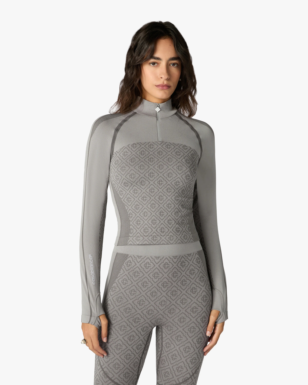 CASABLANCA LIGHT GREY SEAMLESS MONOGRAM LONG SLEEVE TOP — vista 4